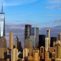 Manhattan waterfront panorama with modern skyscrapers in New York City, NYC. New York skyline panorama. Manhattan skyline daytime panorama in New York
