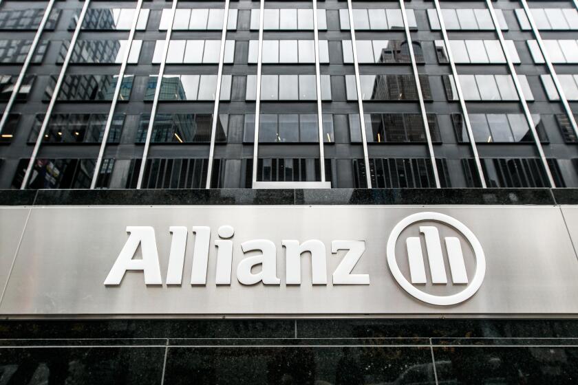 Allianz sign by the building on Broadway there the company's offices are in NYC.
