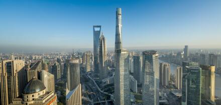 Shanghai Pudong district skyline from the Oriental Pearl Tower