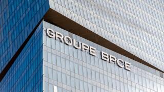 Exterior view of the headquarters of the French banking group BPCE, resulting from the merger of the Banque Populaire and the Caisse d'Epargne groups