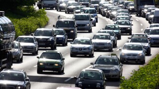 Traffic jam on a highway, motorway.