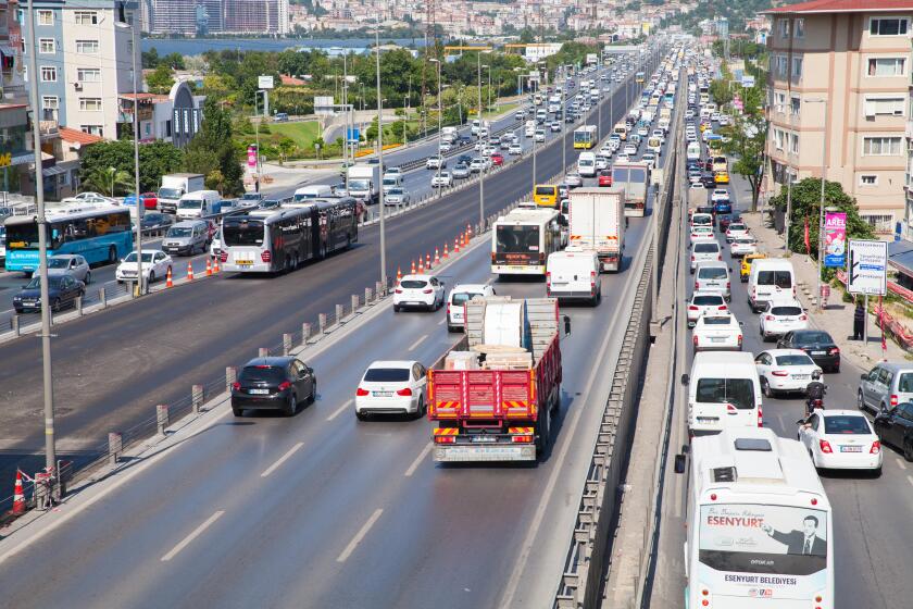 Istanbul, Turkey - June 27, 2016: Traffic flowing at E5 highway, Avcilar district of Istanbul