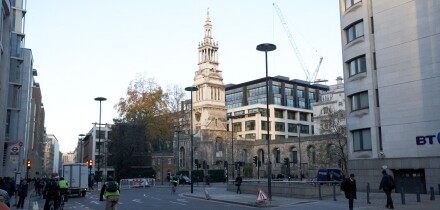 newgate street and christchurch greyfriars tower London England UK United kingdom