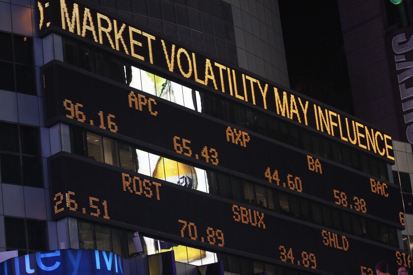 Illuminated stock market board in New York City. Image shot 08/2011. Exact date unknown.