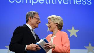 Brussels, Belgium. 09th Sep, 2024. Press Conference by European Commission President Ursula von der LEYEN and Mario DRAGHI on the Report on the Future of EU Competitiveness in Brussels, Belgium on September 9, 2024. Credit: ALEXANDROS MICHAILIDIS/Alamy Li