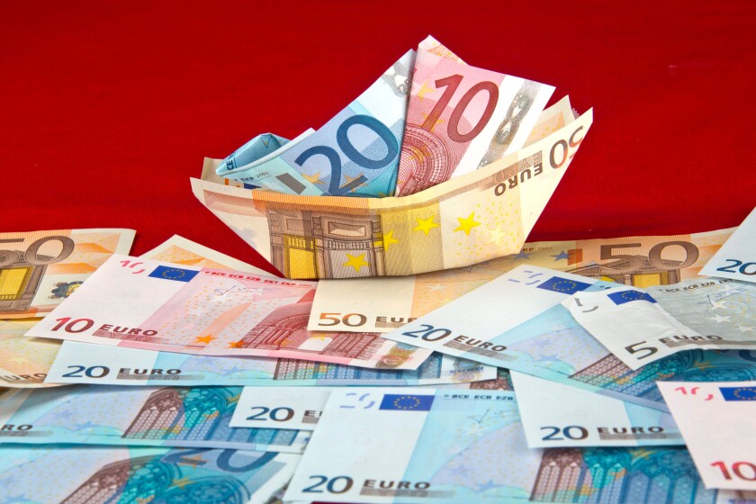 Euros bank notes. paper boat Money.Eurozone, European curency, Floating currency, paper money cash.  ?5 ?10 ?20 ?50 euros banknotes  135177_Euros