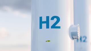 Hydrogen storage tank concept in beautiful morning light. 3d rendering.