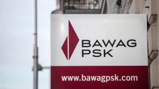 VIENNA, AUSTRIA - NOVEMBER 6, 2019: Bawag PSK logo in front of their office for Vienna. Bawag PSK is an Austrian retail and commercial bank, the fourt