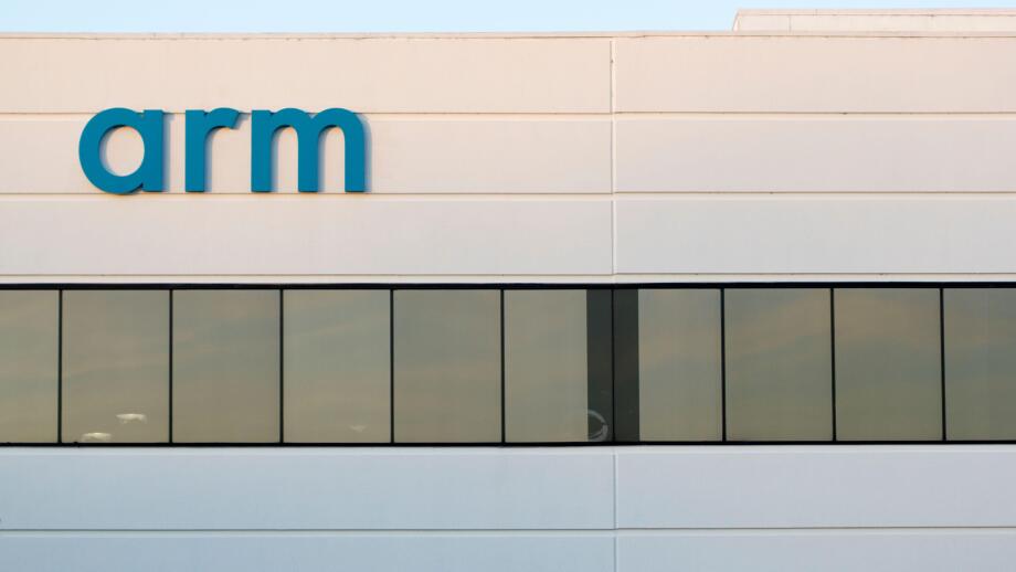 The Arm logo seen at semiconductor and software design company Arm Holdings' US Headquarters in San Jose, California.