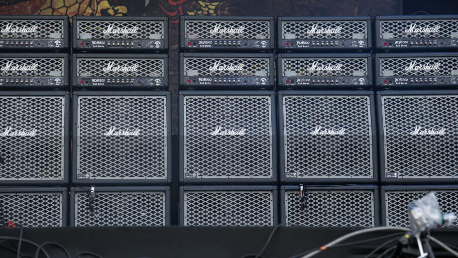 Marshall amps wall on main stage at Download Festival on 13th June 2014 - Donington Park