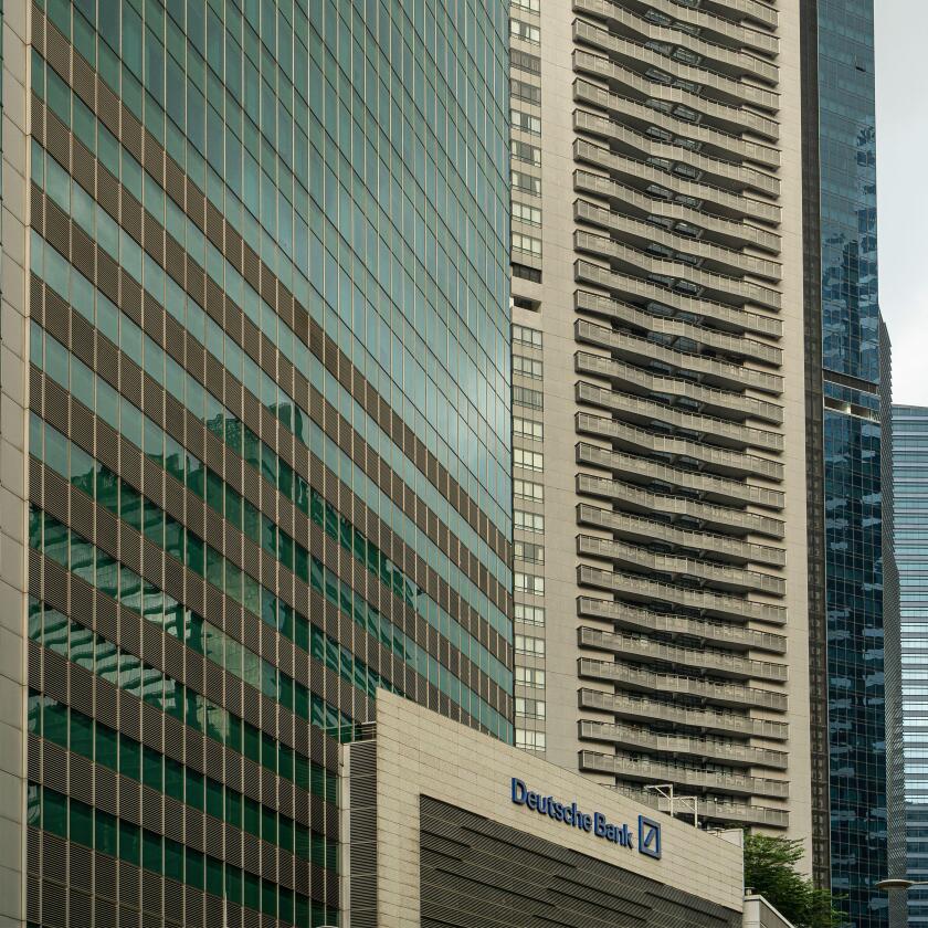 Singapore. January 2020. An external view of the Deutsche Bank building
