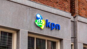 Amsterdam, NL - OCT 10, 2021: Logo signage of KPN, a Dutch landline and mobile telecommunications company, originated from a government-run postal, te