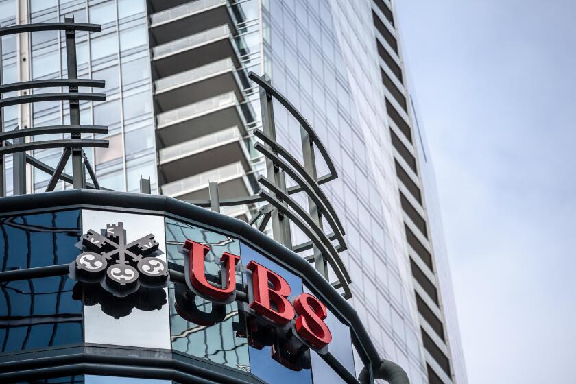 TORONTO, CANADA - NOVEMBER 14, 2017: Logo of UBS on their main office for Toronto, Ontario. Also called Union Bank Switerland, it is one of the main b