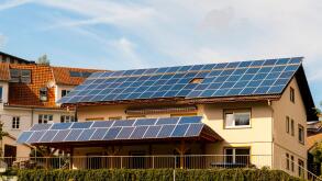 A house in Furtwangen, Baden-Wurttemberg, Germany with 111 solar panels on the roof. September.