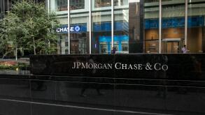 Corporate sign for JPMorgan Chase at one of their Manhattan office locations.