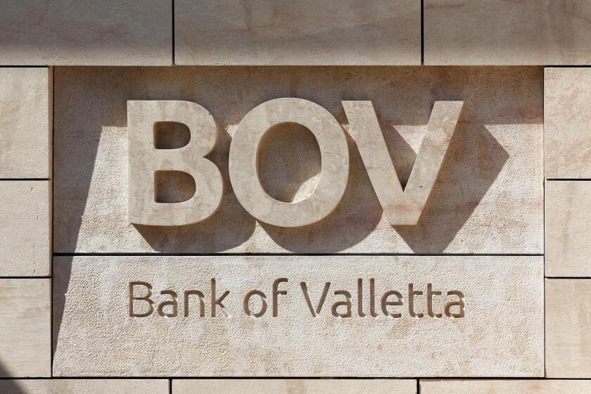 BOV, Bank of Valletta, logo on the building, Valletta, Malta