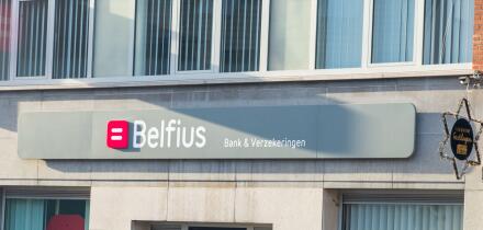 Brecht, Belgium, November 10, 2023: Logo and sign of Belfius Bank.