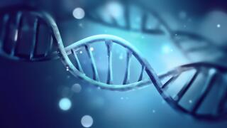 blue DNA strand. Image shot 09/2020. Exact date unknown.
