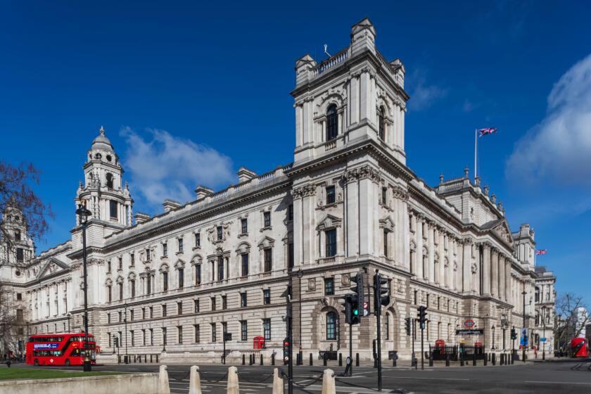 England, London, Westminster, Whitehall, HM Treasury Building at the Corner of Parliament Square and Parliament Street