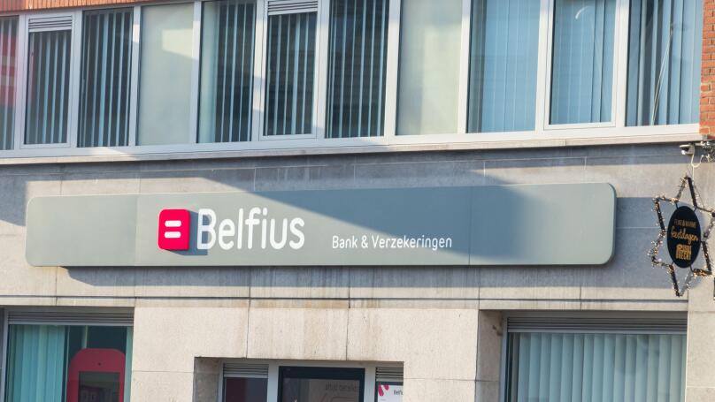 Brecht, Belgium, November 10, 2023: Logo and sign of Belfius Bank.