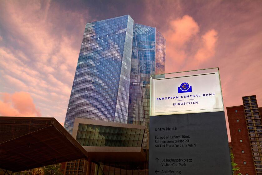 The new European Central Bank headquarters building, opened in 2014, in Ostend area of Frankfurt, Germany.
