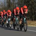 MARCH 2023: View on the cyclist team Arkea Samsic during the team time trial of the professionnal cycling race PARS NICE 2023.