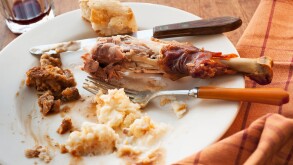 Studio shot of turkey leg with potatoes