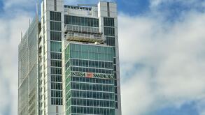 TURIN, ITALY - May 31, 2021: Intesa Sanpaolo financial and banking Company headquarters skyscrape