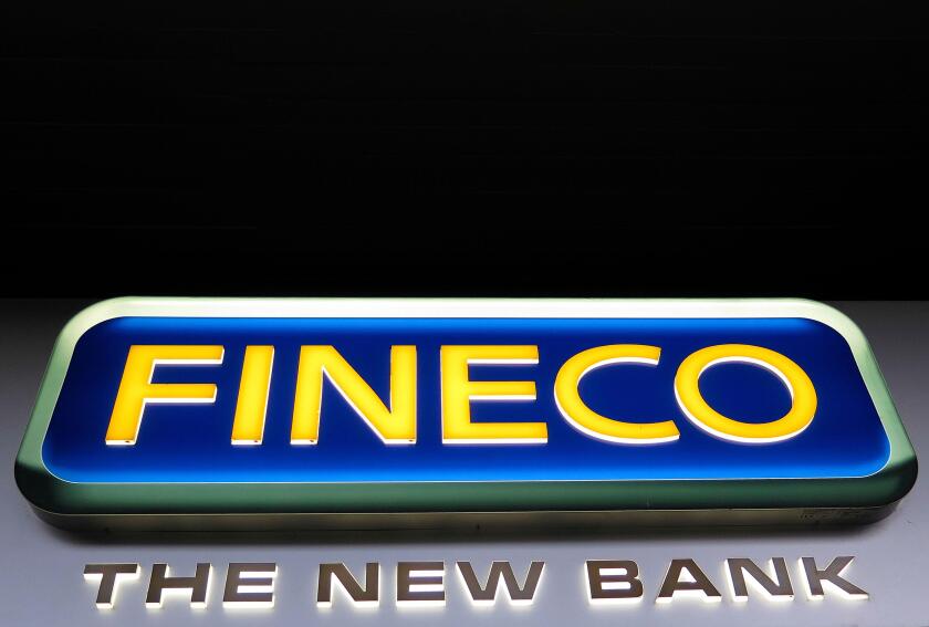 The Fineco bank logo is seen in downtown Rome, Italy, March 16, 2016. REUTERS/Max Rossi