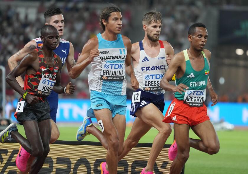 Jakob INGEBRIGTSEN of NOR , Luis GRIJALVA of GUA ,  Jimmy GRESSIER  of FRA , Berihu AREGAWI  and Jacob KROP of KEN Final 5000 METRES MEN during the World  Championships 2023 on August 27, 2023 at Nemzeti Atletikai Kozpont in Budapest, Hungary - Photo Laur