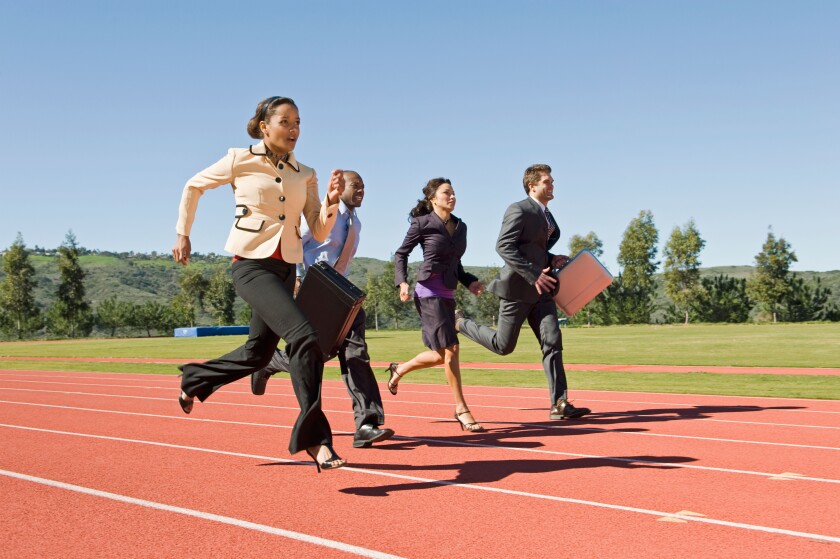 Business People Racing on Track. Image shot 2009. Exact date unknown.