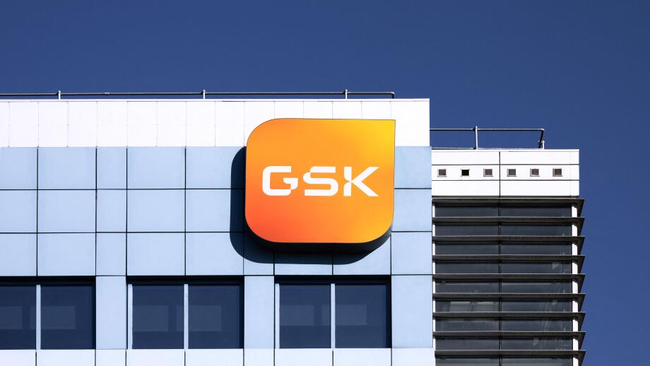 Poznan, Poland - May 6, 2025: GSK plc logo on an office block - GSK, also known as GlaxoSmithKline, is a British multinational pharmaceutical company.