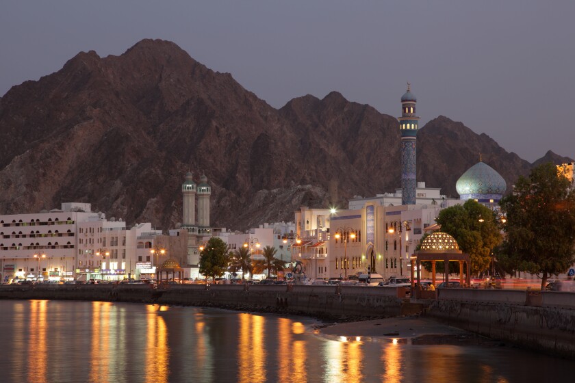 Muttrah Corniche at dusk, Muscat, Sultanate of Oman