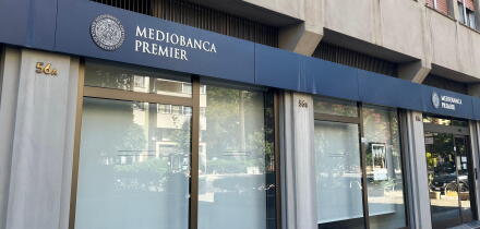 Palermo, Italy. 21st June, 2026. The Mediobanca Premier sign is displayed at a bank branch in Palermo, Italy, on June 21, 2026. (Photo by Cristian Bonaviri/Sipa USA) Credit: Sipa US/Alamy Live News