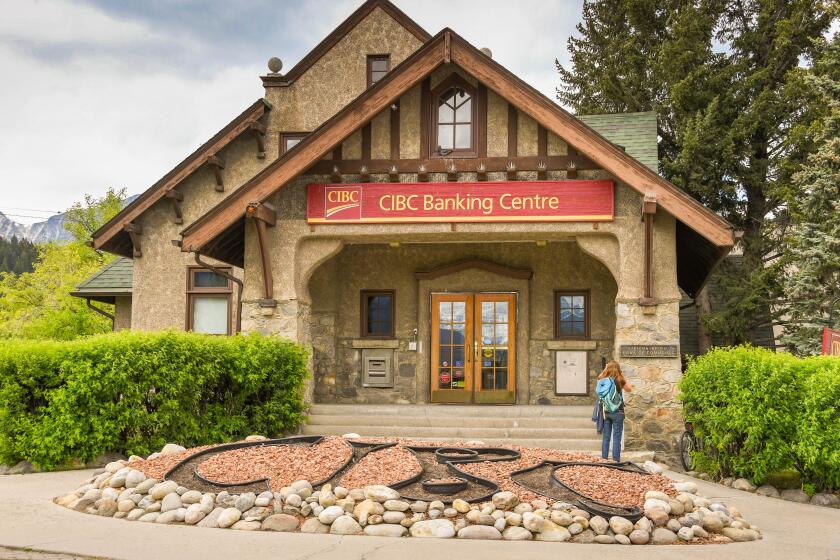 JASPER, AB, CANADA - JUNE 2018: The CIBC Banking Centre in Jasper, Alberta.