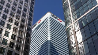 Modern HSBC tower in Canary Wharf. London, UK, 14 May 2023