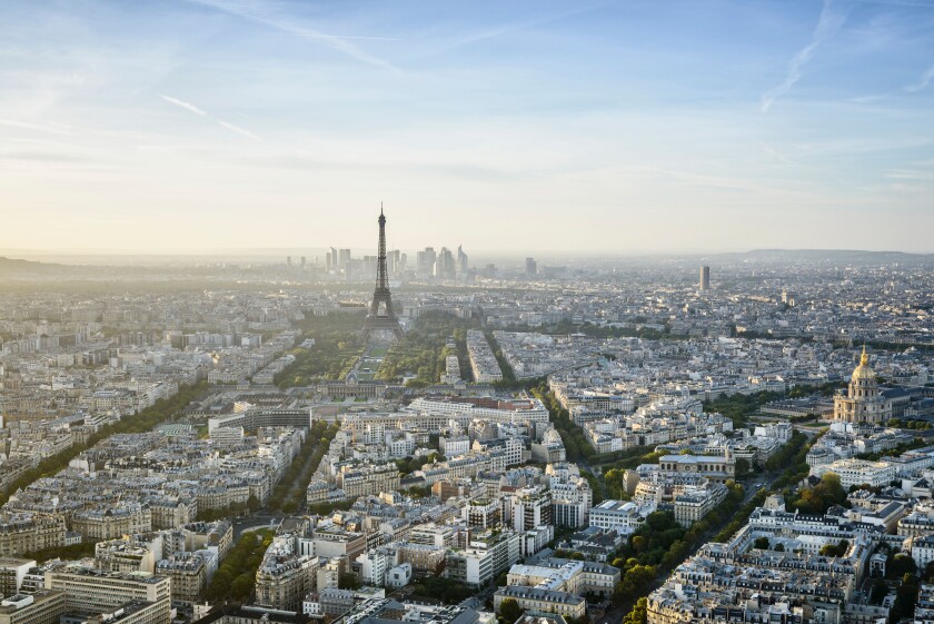 Aerial view of Paris cityscape, Paris, Ile de France, France