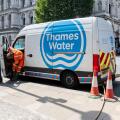 London, UK.  15 July 2026.  A workman for Thames Water at a site on Whitehall opposite Downing Street.  Thames Water has said that its existing funds may run out by November as its annual results show that the company had only met 55% of its regulated tar