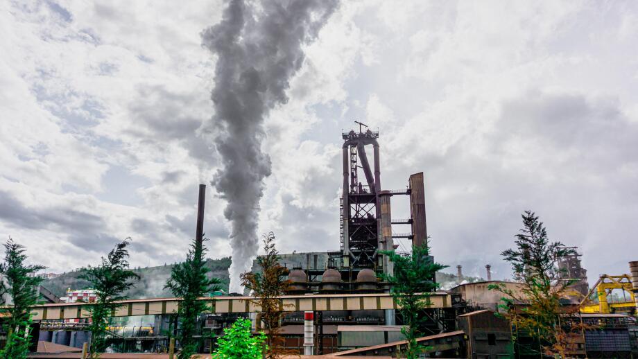 KARDEMIR, TURKEY - JULY 15, 2019: Panoramic view of Kardemir Karabuk Iron and Steel Factory.  The coal tower on coke and metallurgical plant. Karabuk,