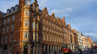 London, England - February 28, 2019: Classic buildings at Wigmore Street in the westend in late sunlight