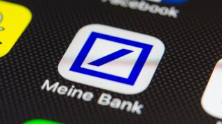 Deutsche Bank online banking app close up on iPhone smart phone screen