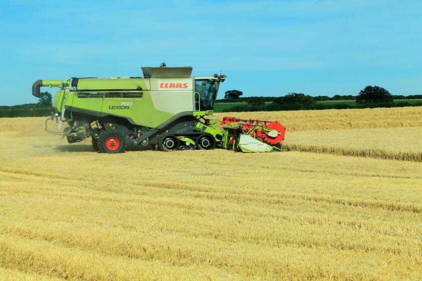 Barley, field, harvest, harvester, machine, combine, Claas Lexion 760, agriculture, crop, agricultural.