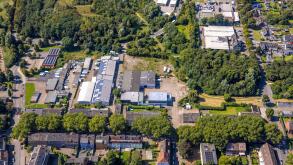 Aerial view, Emscherstrasse industrial estate with Spiller metal grinding shop, Brauck, Gladbeck, Ruhr area, North Rhine-Westphalia, Germany