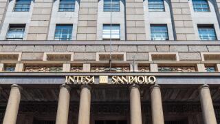 Milan, Italy - 07 01 2025 : Intesa Sanpaolo bank facade