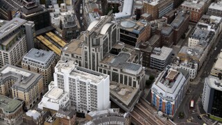 aerial view of approach to Fenchurch Street Station, with Cooper's Row and Vine Street, London EC3