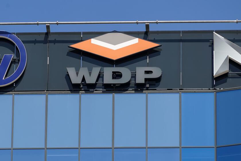 Bucharest, Romania - August 16, 2021: A logo of WDP, Warehouses De Pauw, Belgium logistics for warehouse rentals company, is displayed on the top of a