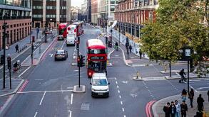 Farringdon Road from Holborn Viaduct, London, England