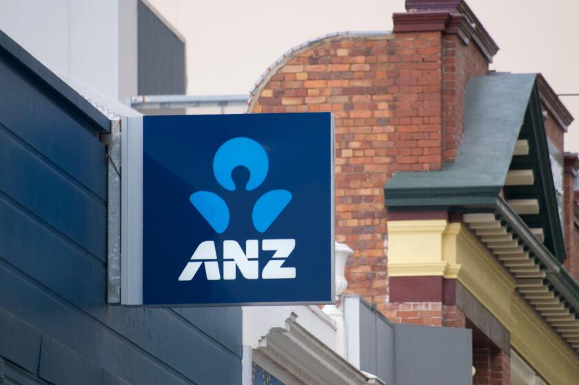 Brisbane, Queensland, Australia - 26th January 2020 : View of a ANZ (Australia and New Zealand Banking Group) Bank sign hanging in front of the bank e