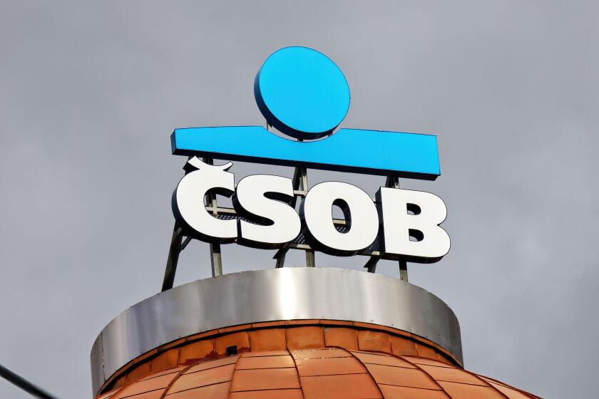 Liberec, Czech Republic - January 20, 2014: Logo of the CSOB bank on a building. Logo of the CSOB bank on a building.