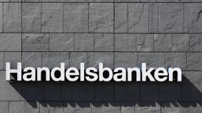 Aarhus, Denmark - May 1, 2016: Handelsbanken logo on a wall. Handelsbanken is a Swedish bank providing universal banking services